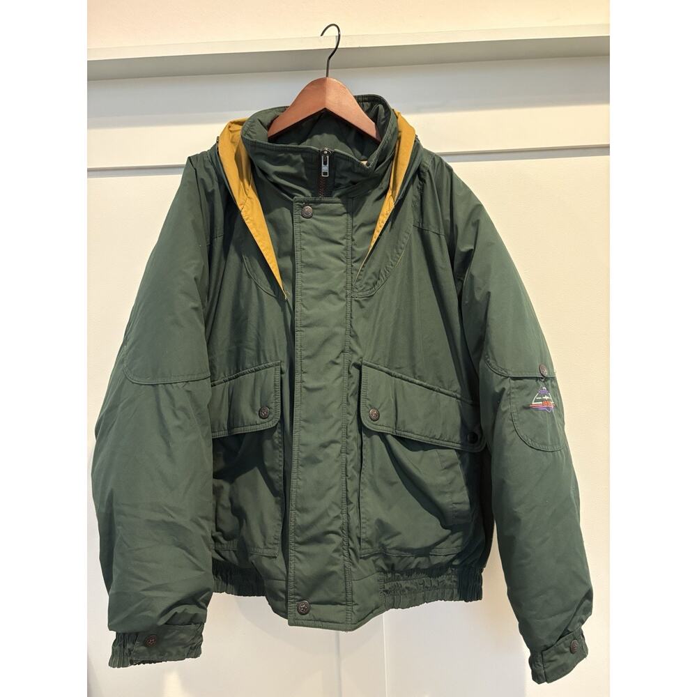 Vtg Stratojac Jacket Men XL Green Down Coat Parka Hood Wright Brothers Talon Zip